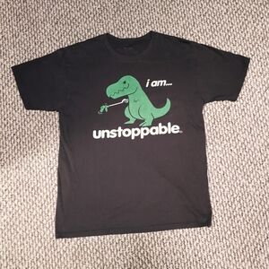 Black Matter Brown T-Shirt with Green Dinosaur Graphic Size L